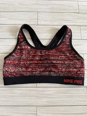 Nike | Dri-Fit Pro Red Coral Black Patterned Sports Bra - Size Small